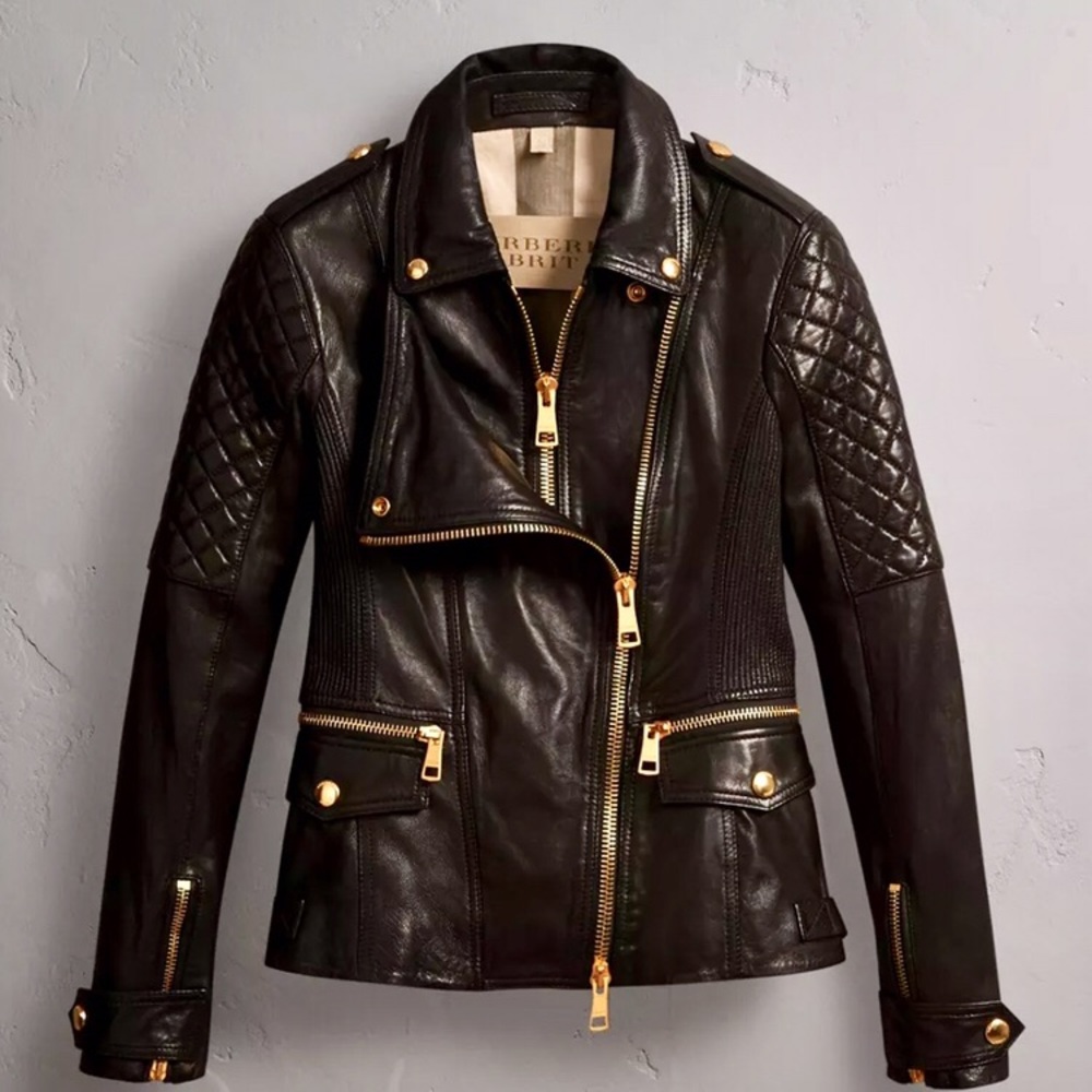 Authentic Burberry Diamond Lambskin Biker Jacket